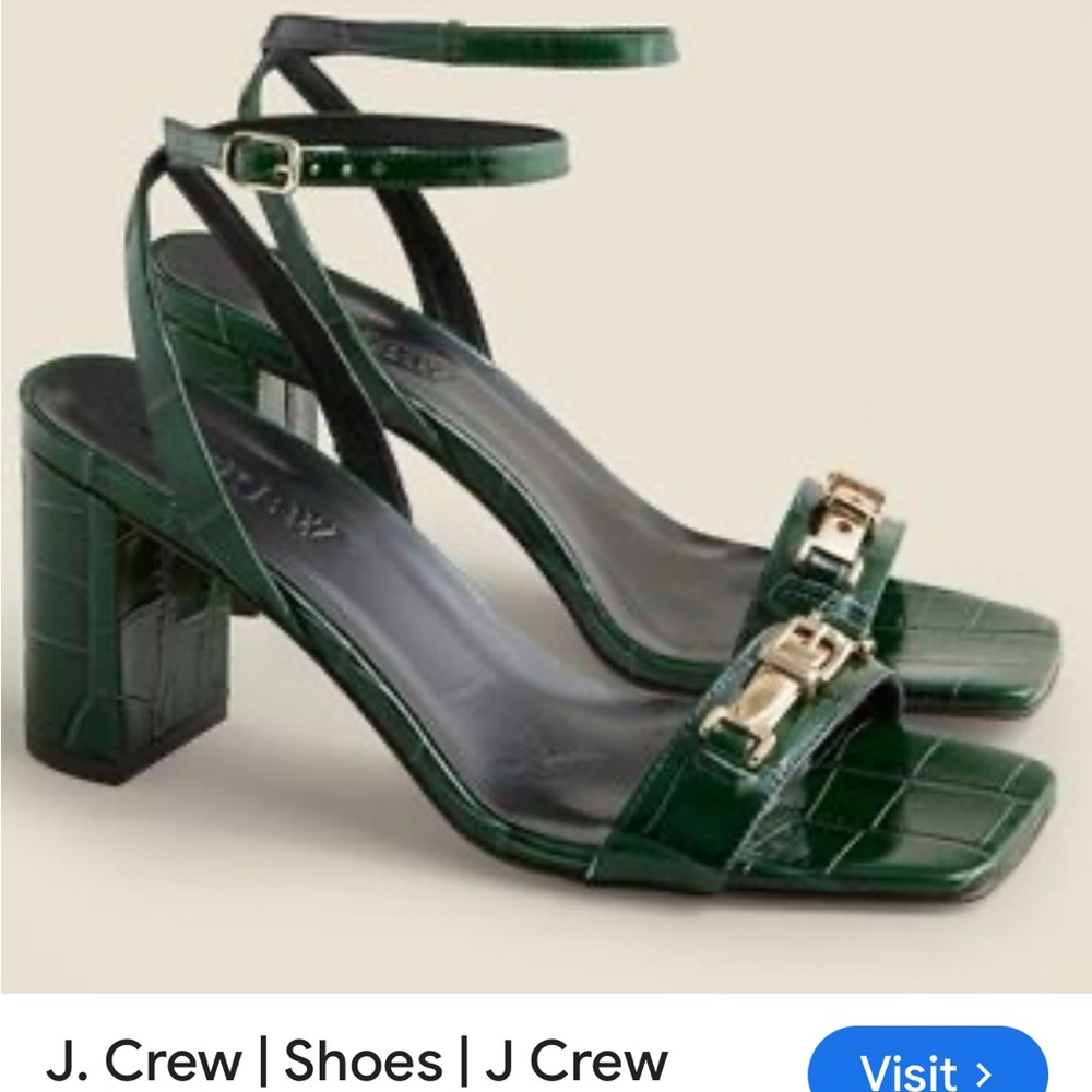 J. Crew Dark Green Block Heel Sandals